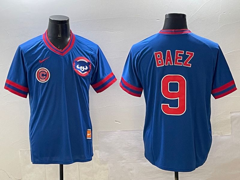 Men Chicago Cubs #9 Baez Blue Throwback Game 2025 Nike MLB Jersey style 7